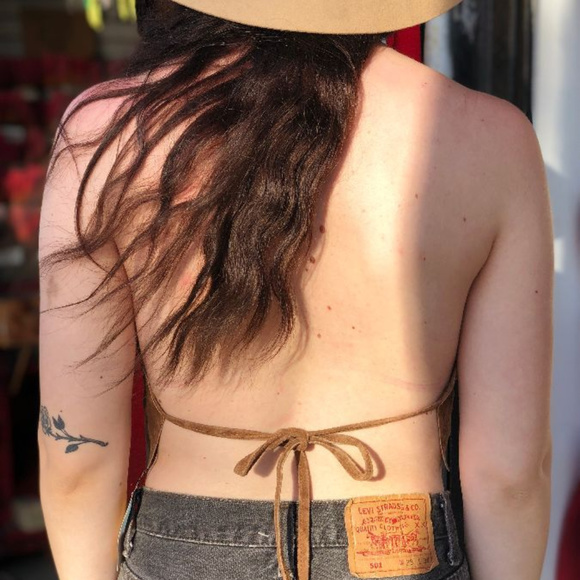 TOP COACHELLA REAL LEATHER HALTER TOP - Picture 2 of 3